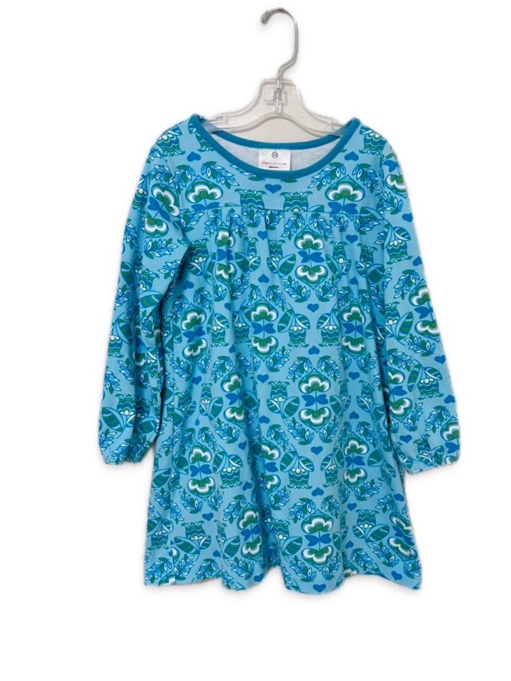 Hanna Andersson Long Sleeve Cotton Dress Size 120 6-7 Blue Floral Scandi Hearts